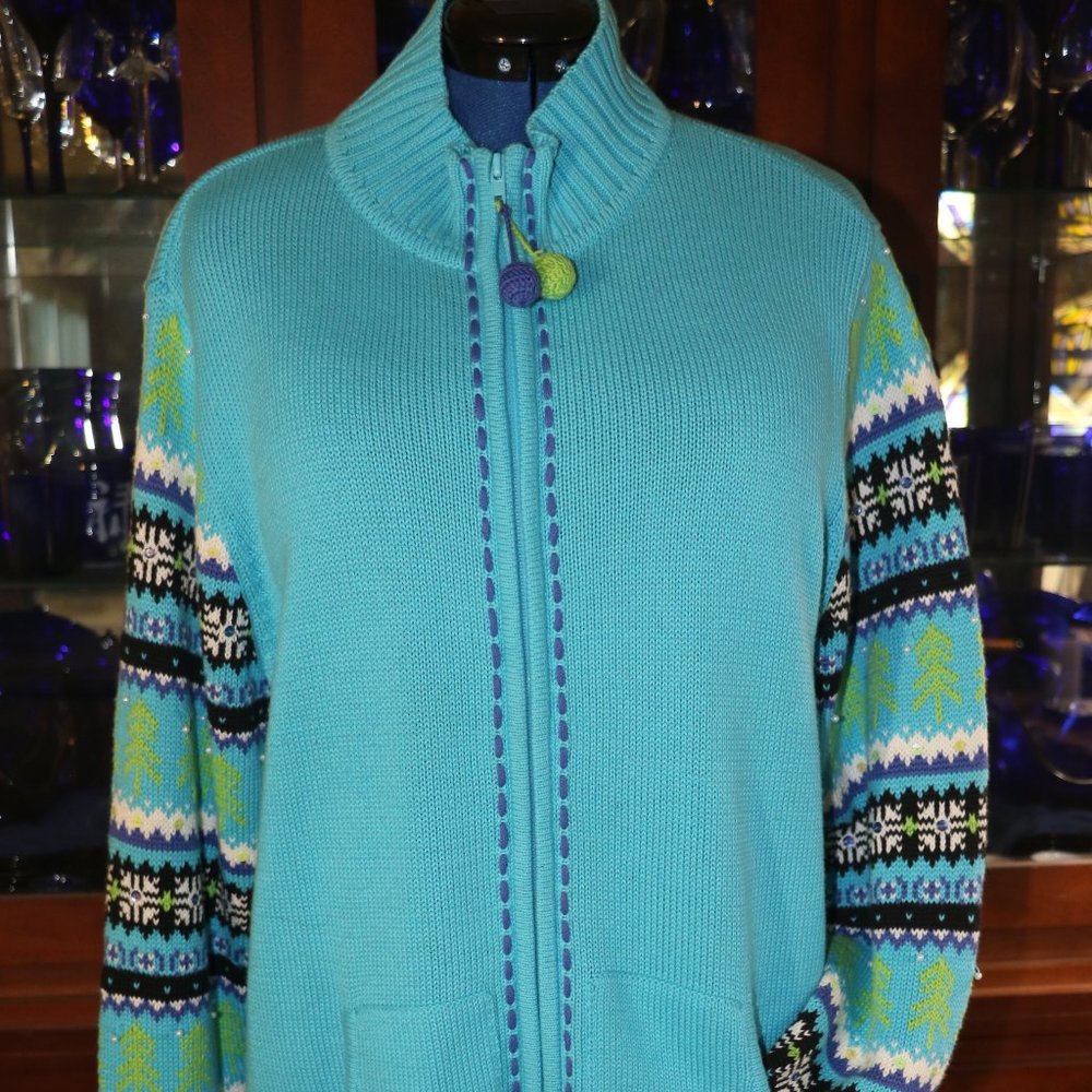 The Quacker Factory 1X Zip Front Jacket Ski Sweater Style
